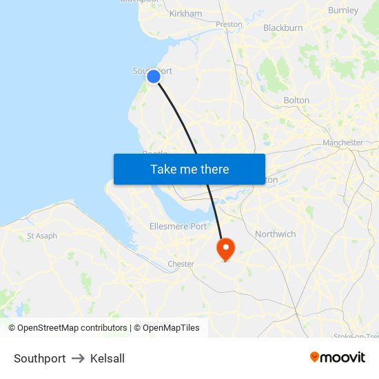 Southport to Kelsall map