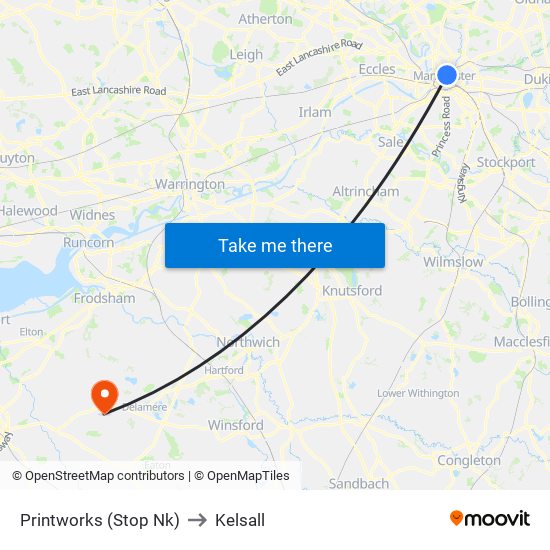 Printworks (Stop Nk) to Kelsall map