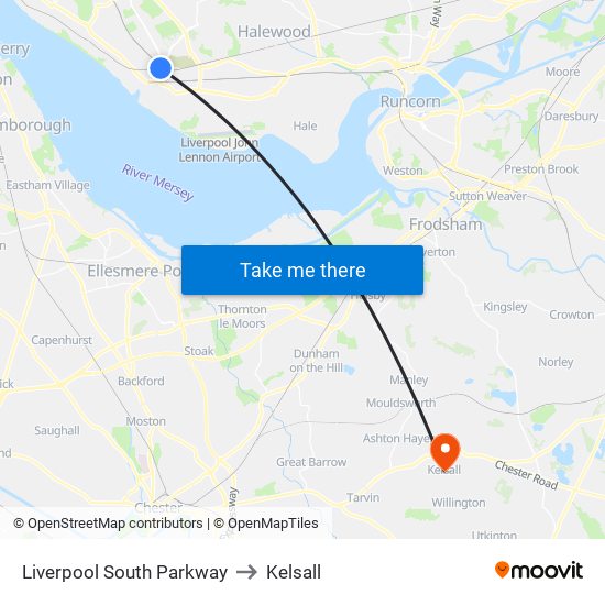 Liverpool South Parkway to Kelsall map