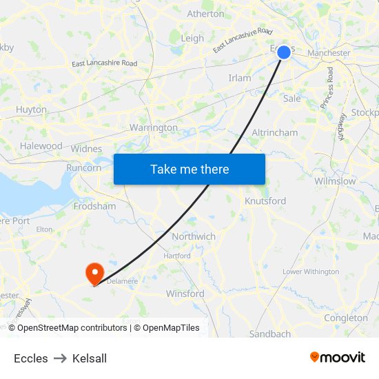 Eccles to Kelsall map