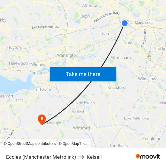 Eccles (Manchester Metrolink) to Kelsall map