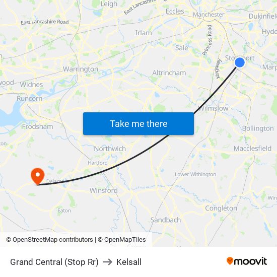 Grand Central (Stop Rr) to Kelsall map