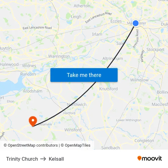 Trinity Church to Kelsall map