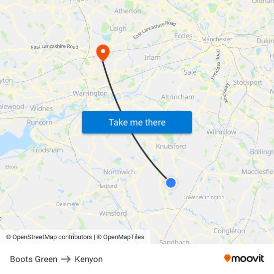 Boots Green to Kenyon map
