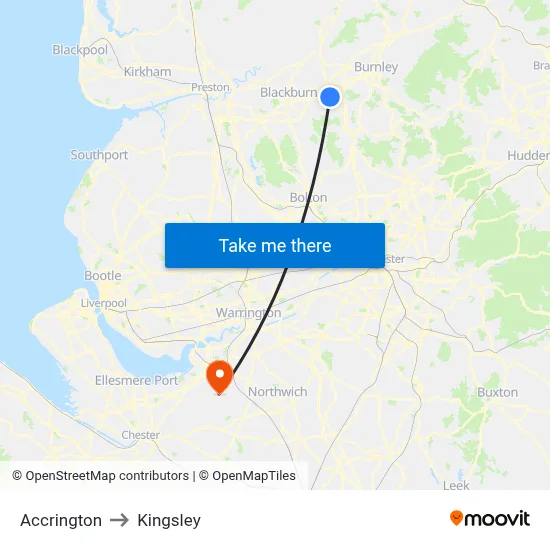 Accrington to Kingsley map