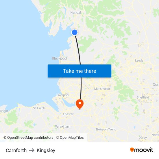 Carnforth to Kingsley map