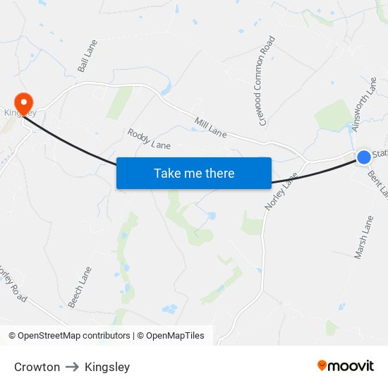 Crowton to Kingsley map