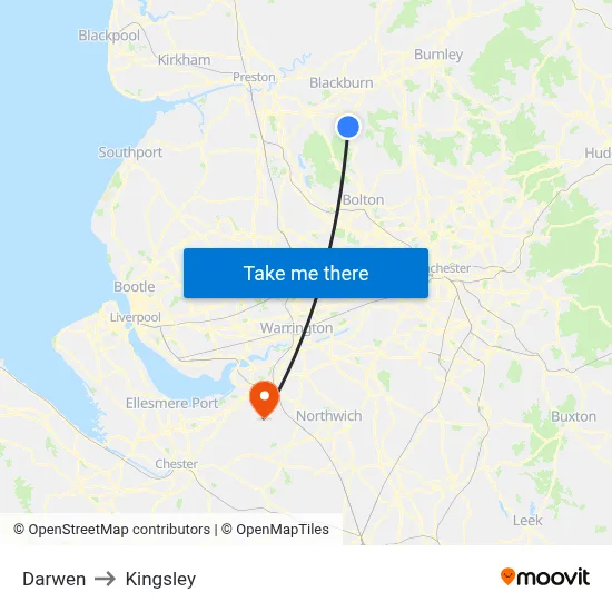 Darwen to Kingsley map
