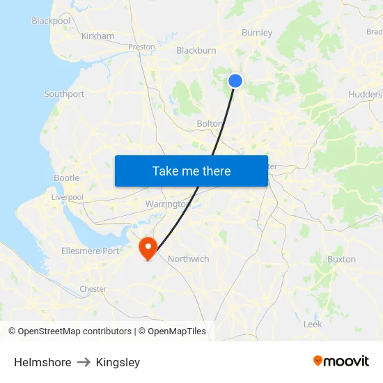 Helmshore to Kingsley map
