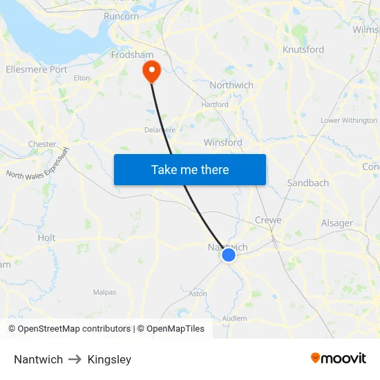 Nantwich to Kingsley map