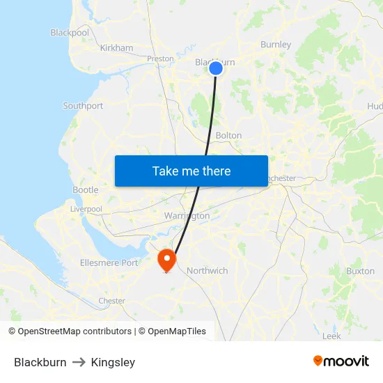 Blackburn to Kingsley map