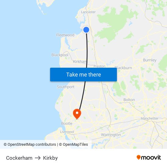 Cockerham to Kirkby map