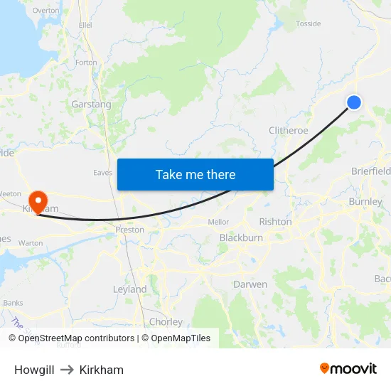 Howgill to Kirkham map
