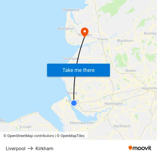 Liverpool to Kirkham map
