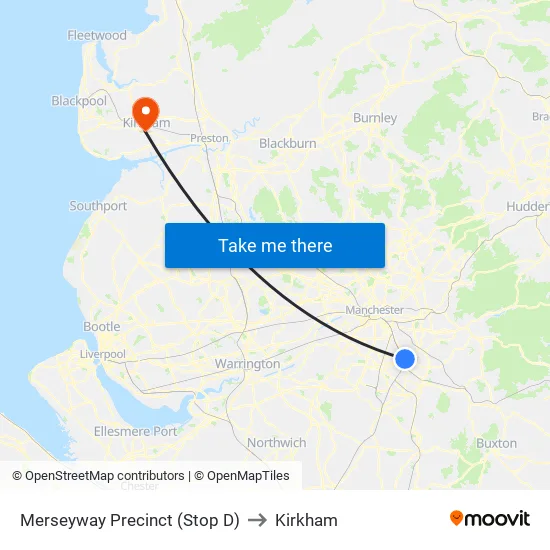 Merseyway Precinct (Stop D) to Kirkham map