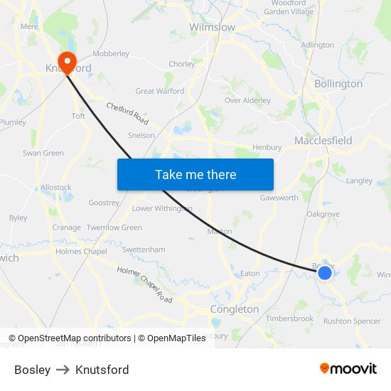 Bosley to Knutsford map