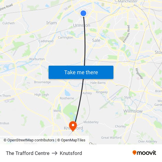 The Trafford Centre to Knutsford map