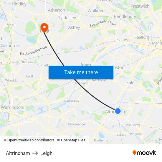 Altrincham to Leigh map