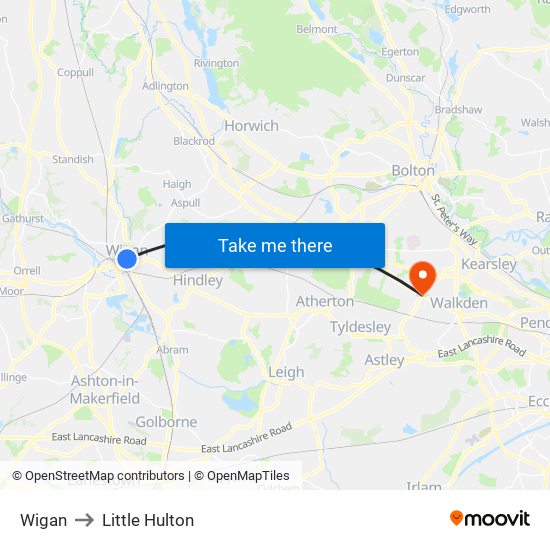 Wigan to Little Hulton map