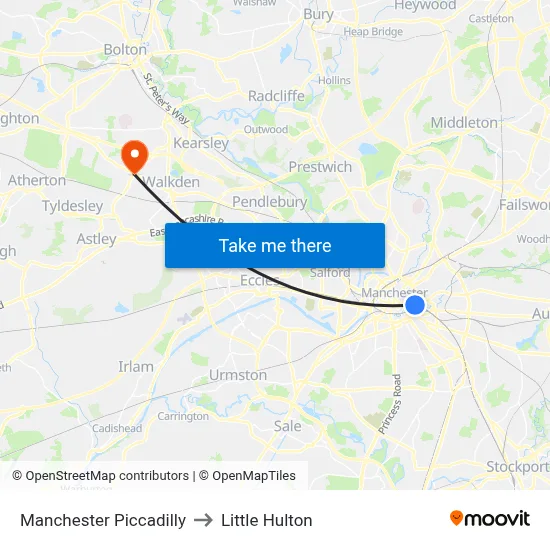 Manchester Piccadilly to Little Hulton map