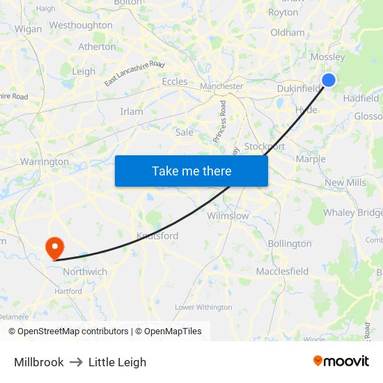 Millbrook to Little Leigh map