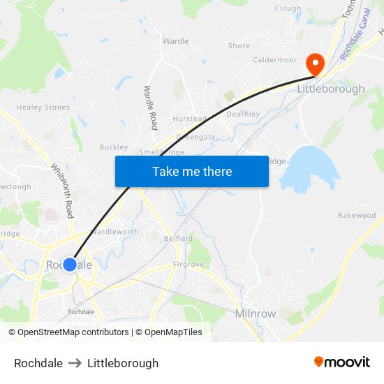 Rochdale to Littleborough map