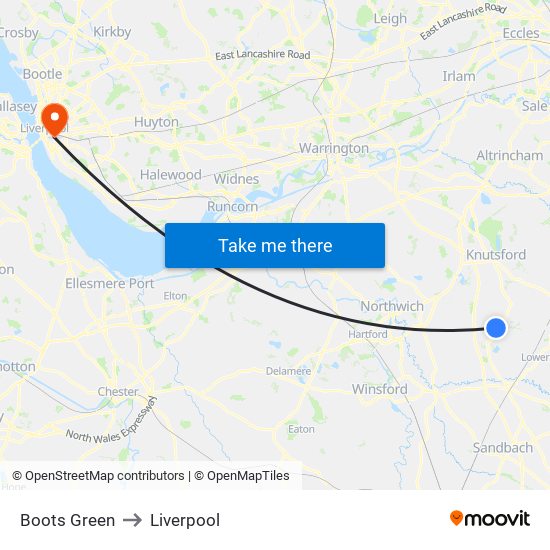 Boots Green to Liverpool map