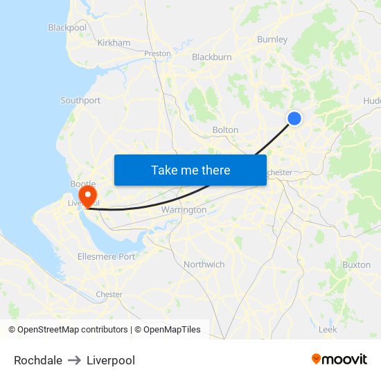 Rochdale to Liverpool map