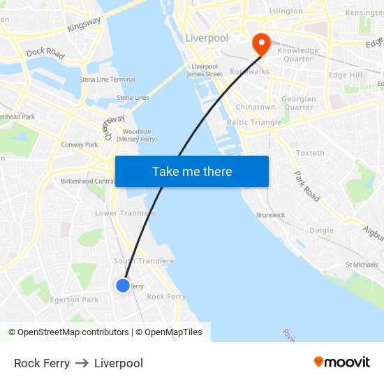 Rock Ferry to Liverpool map