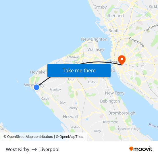 West Kirby to Liverpool map