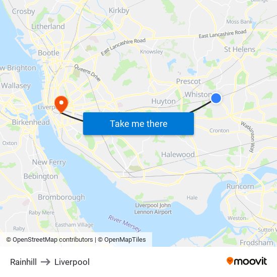 Rainhill to Liverpool map