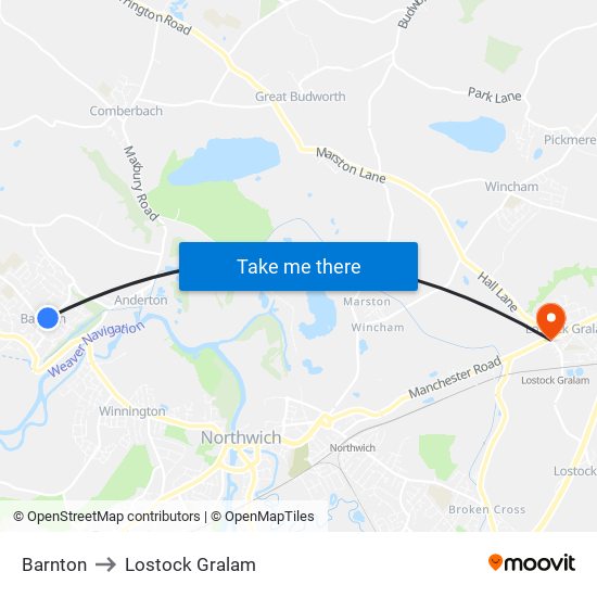 Barnton to Lostock Gralam map