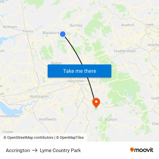 Accrington to Lyme Country Park map