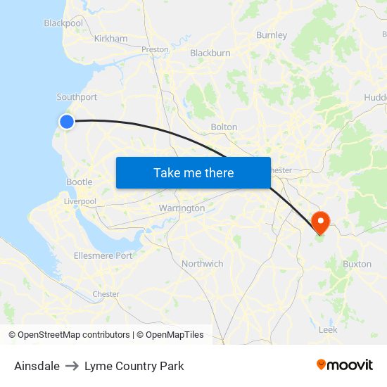 Ainsdale to Lyme Country Park map