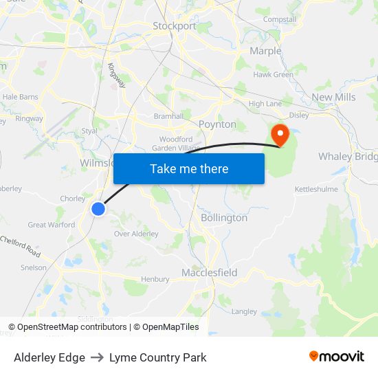 Alderley Edge to Lyme Country Park map