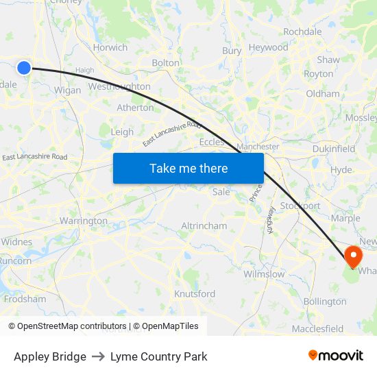 Appley Bridge to Lyme Country Park map