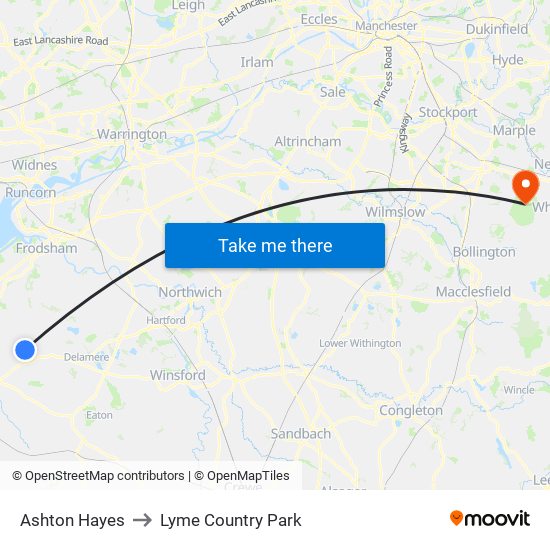 Ashton Hayes to Lyme Country Park map