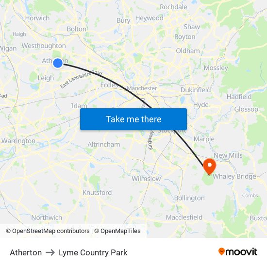 Atherton to Lyme Country Park map