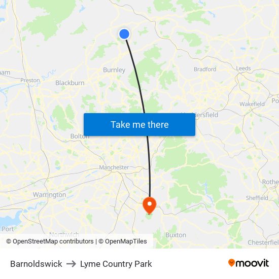 Barnoldswick to Lyme Country Park map