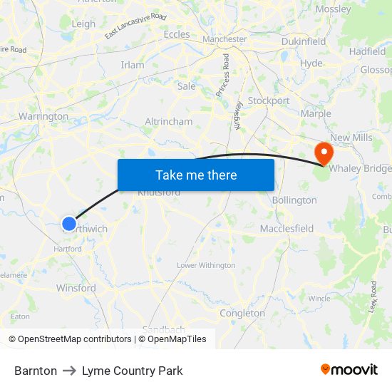 Barnton to Lyme Country Park map