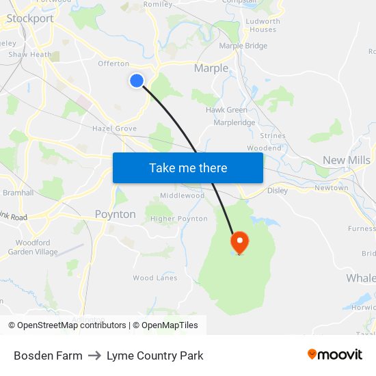 Bosden Farm to Lyme Country Park map