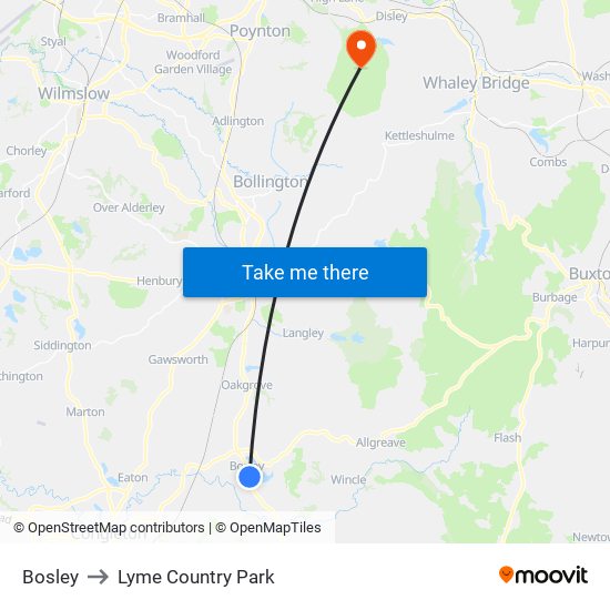 Bosley to Lyme Country Park map