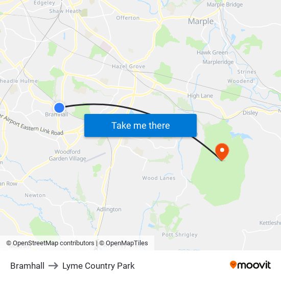 Bramhall to Lyme Country Park map