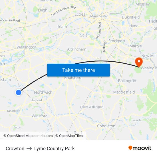 Crowton to Lyme Country Park map