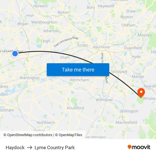 Haydock to Lyme Country Park map