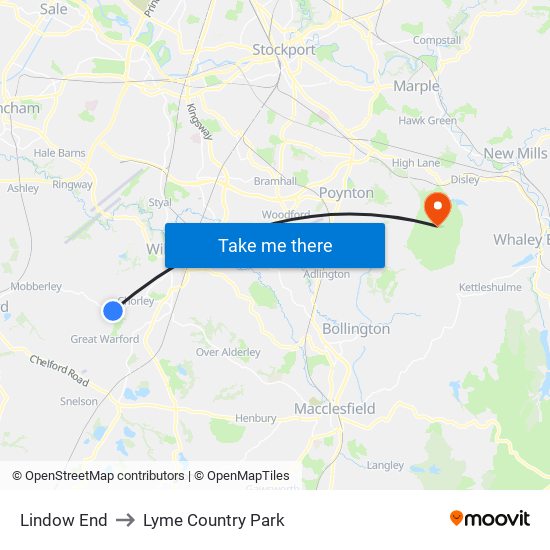 Lindow End to Lyme Country Park map