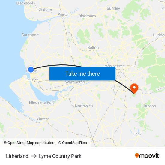 Litherland to Lyme Country Park map