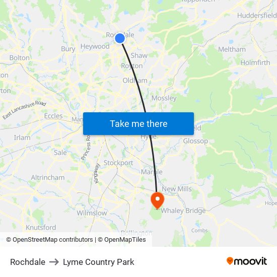 Rochdale to Lyme Country Park map