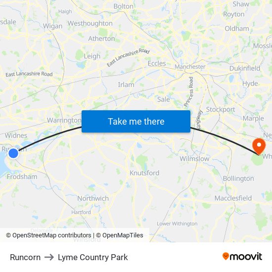 Runcorn to Lyme Country Park map