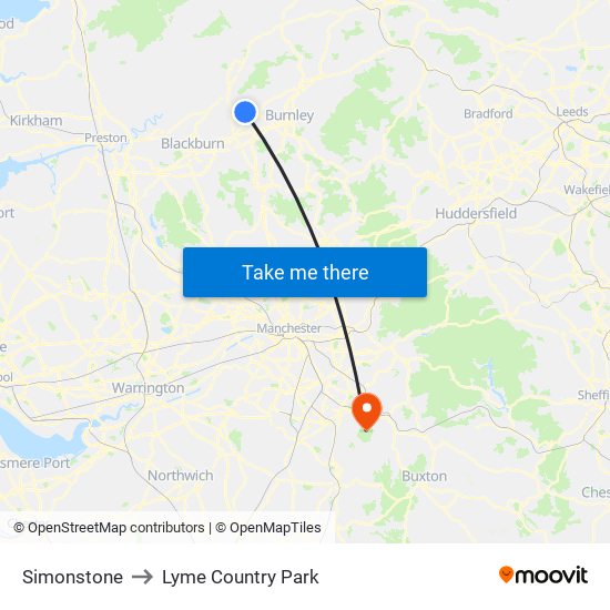 Simonstone to Lyme Country Park map